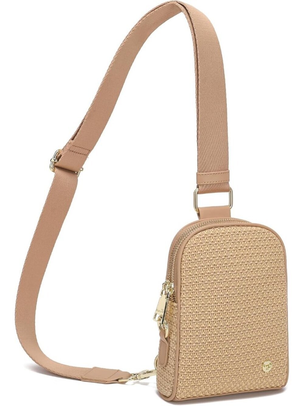 Women's Khaki Small Faux Straw Summer Beach Sling Casual Outing Crossbody Bag